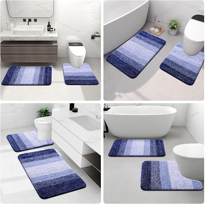 Arotive Microfiber Bathroom Rugs, Shaggy Soft Absorbent Bath Rug, 24x16 | Blue-Violet, Rubber Backing Thick Plush Machine Washable Dry Bath Mats for Bathroom, Tub and Shower, Rectangular