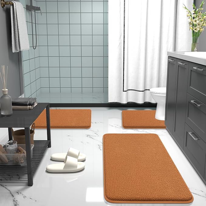 OLANLY Thick Memory Foam Bathroom Rugs 30x20, Soft Absorbent Bath Mat, Clay | Quick Dry Bath Rugs, Non-Slip Carpet, Machine Washable Mats for Bathroom Floor, Tub and Shower, Home Decor Accessories