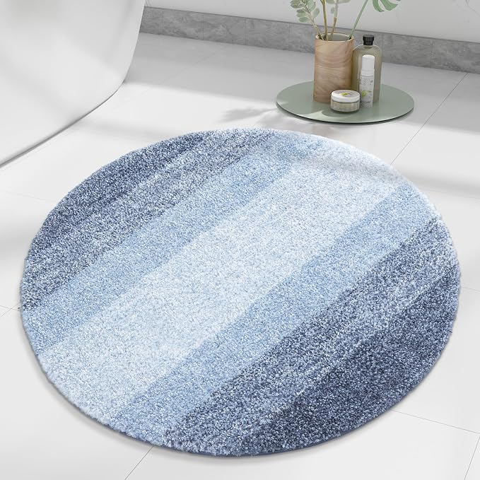 Arotive Microfiber Bathroom Rugs, Shaggy Soft and Absorbent Bath Rug, 24x24 | LightBlue, Rubber Backing Thick Plush Machine Washable Dry Bath Mats for Bathroom, Tub and Shower, Round