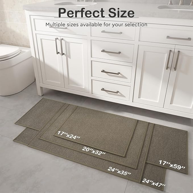 MontVoo Ultra Thin Non Slip Bath Mats for Bathroom Quick Dry, Rubber Backing Washable Bathroom Rugs, Absorbent Bath Rugs for Floor,24"x35",Brown