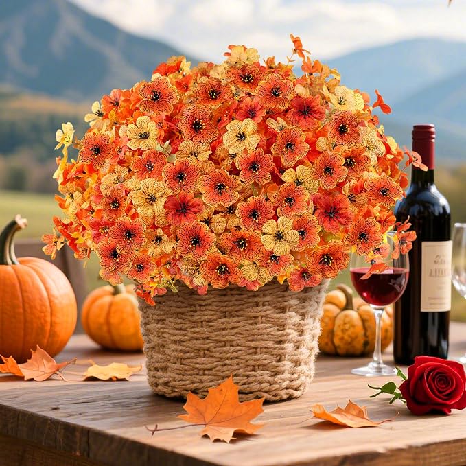 16PCS Artifcial Fall Flowers for Outdoor Decorations, Mix Orange | Realistic Orange Autumn Artificial Flowers, Porch Yard Fall Decor, Thanksgiving & Harvest Home Decorations