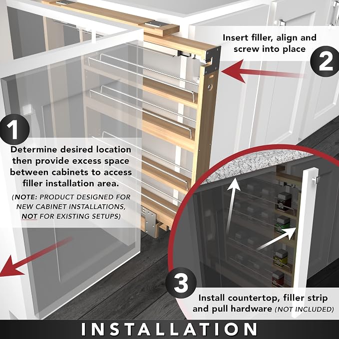 Rev-A-Shelf Pullout Shelf Organizer for Base Kitchen or Bathroom Cabinets, Wood Filler Pantry Storage or Spice Rack, Maple, 9" x 23" x 30", 432-BF-9C