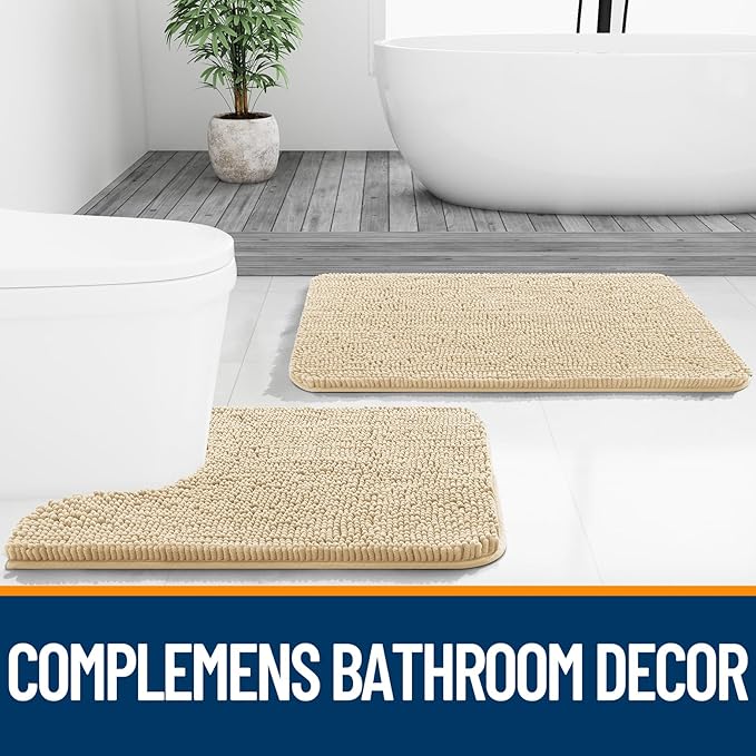 OLANLY Small Bathroom Rugs 24x16, Extra Soft Absorbent Chenille Bath Rugs | Beige, Quick-Drying Rubber Backing, Machine Washable Bath Mat for Bathroom Floor, Tub and Shower, Home Decor Accessories