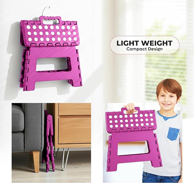 Utopia Home Folding Step Stool 9 Inch, Anti-Slip, Purple, 1-Pack | 9-inch foldable step stool with anti-slip surface, built-in handle, and 300 lbs support for safe home use.