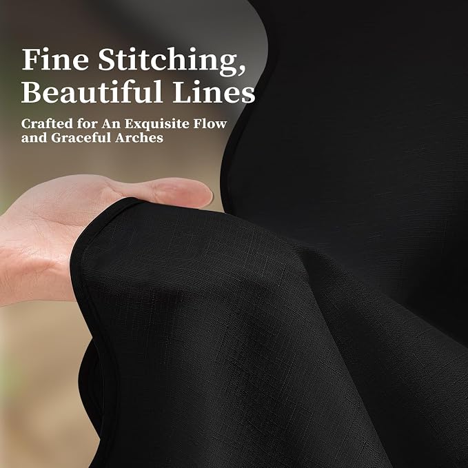54x78 Boho Scalloped Linen Textured Cloth Shower Curtain Set, Black | Narrow Long Size, 230GSM Waterproof Polyester, Heavy Duty Fabric, 10 Plastic Hooks, Elegant Farmhouse Style, Machine Washable