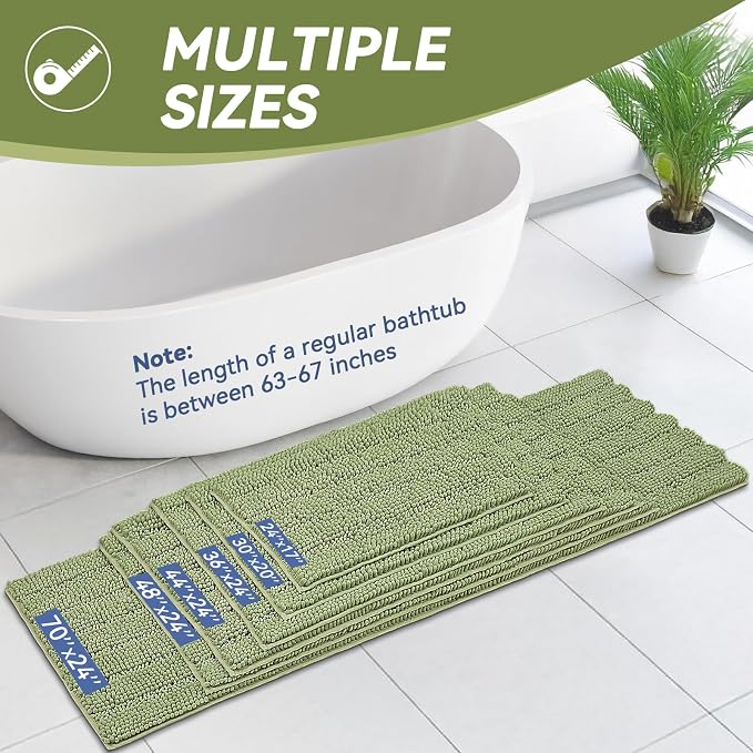 Bcoimo Bath Rug Mat,Sage Chenille High Absorbent Bathroom Mat for Floor Tub | Non Slip with Rubber Backing Bathroom Rugs Machine Washable;Extra Soft Bath Rug ;High Absorbent And Quick Dry Microfiber mat