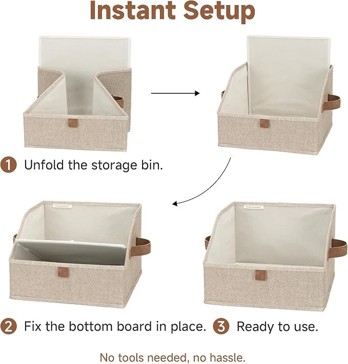 StorageWorks Closet Storage Bins Trapezoid, Brown and Beige, Small, 3-Pack | Closet Organizer Bins for Closet Shelves, Cube Storage, Fabric Clothes Bin, Foldable Organizing Baskets with Handles