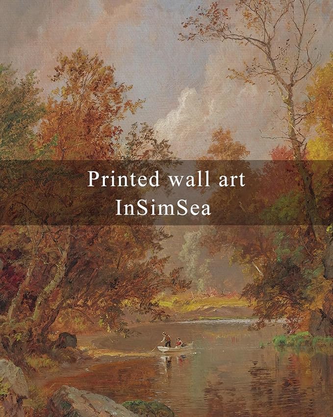 InSimSea Vintage Fall Picture Wall Decor, Autumn River Landscape Art, Rustic Nature Decor for Shelf Kitchen Bathroom, Framed Canvas Art, 16x12in,Small Size