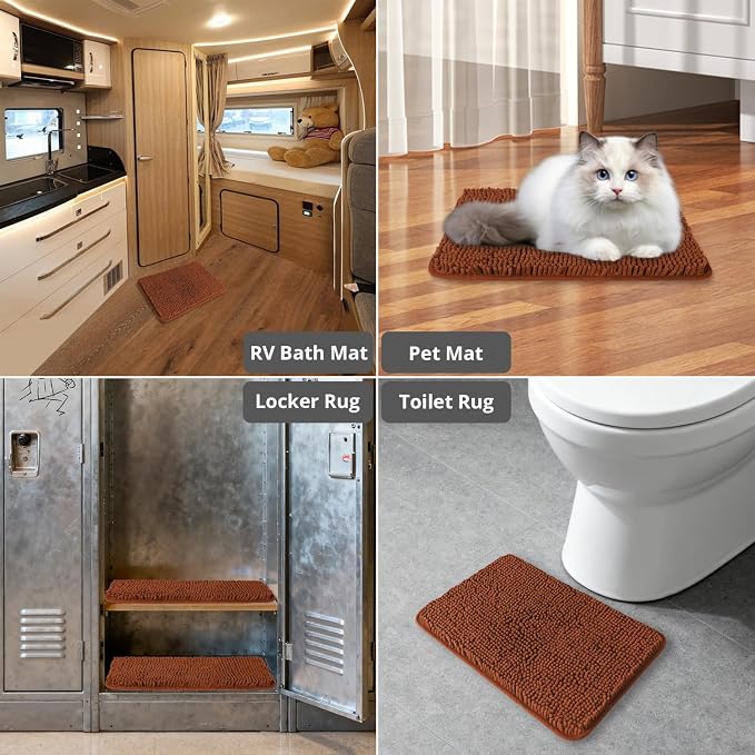 Small Bathroom Rug 12"x18" – Washable and Absorbent Bath Mat, Non Slip, Thick Soft Chenille Bath Rugs for Bathroom Floor, Shower, Sink, Dog mat(Rust)