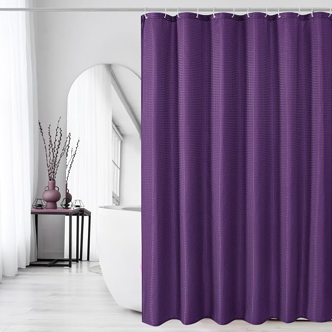 Long Purple Fabric Shower Curtain, 72 x 78 | Tall Cloth-Textured Shower Curtain for Bathroom, Water Repellent, Machine Washable