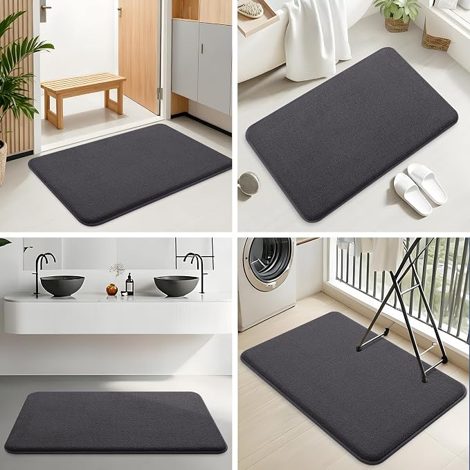 Smiry Memory Foam Toilet Rugs U Shaped 24x24, Extra Soft Bath Mat | Dary Grey Quick Dry, Machine Washable Bath Mats for Bathroom, Shower, Tub and Home Decor Accessories