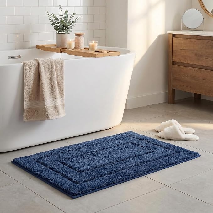 GRANNY SAYS Blue Bathroom Rug 36" x 24", Non-Slip Microfiber Bath Mat | Ultra-soft, durable TPR backing for reliable grip, fast water absorption, machine washable for Vanity, Shower, Tub