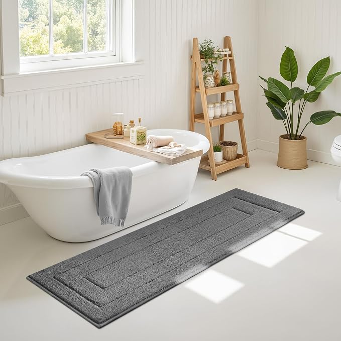 GRANNY SAYS Deep Gray Bathroom Rug 71" x 24", Non-Slip Microfiber Bath Mat | Ultra-soft, durable TPR backing for reliable grip, fast water absorption, machine washable for Vanity, Shower, Tub