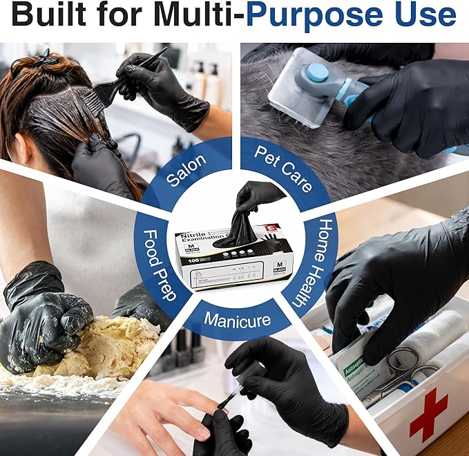 Schneider Nitrile Gloves, Gloves Disposable Latex Free, Powder Free | Black / Blue, 4-Mil, Medical Exam Glove, Food Safe Gloves, Cooking Gloves, Cleaning Gloves