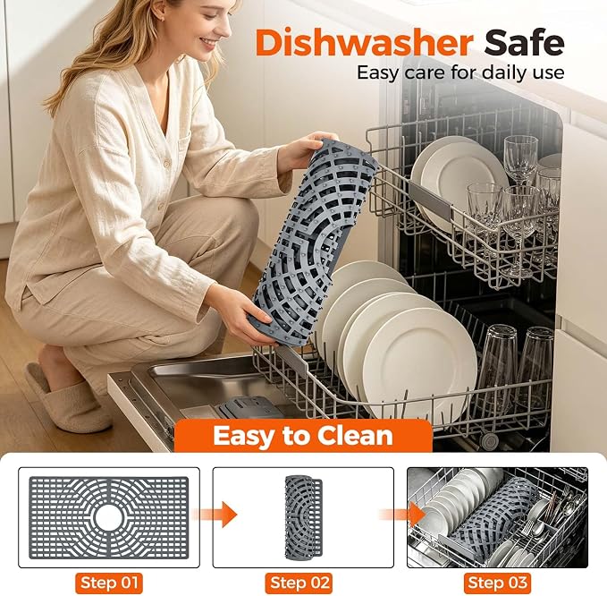 Snuggery Silicone Sink Protector for Kitchen Sink, 28"x15" Center Drain | Scratch protection, cushions fragile dishes and glassware, dishwasher safe, food-grade silicone, 446°F heat resistant