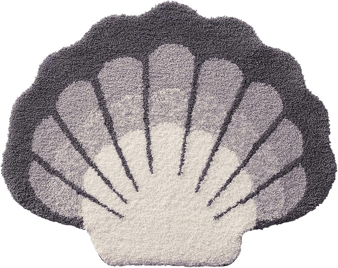 DEXI Cute Seashell Bath Mat, Coastal Scallop Bathroom Rug, 31x24 Grey | Soft and Absorbent Microfiber, Non Slip, Machine Washable Bathmat for Shower Floor, Bedroom, Kids Room, Home Decor