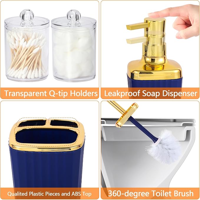 23 PCS Navyblue Bathroom Accessories Set丨Shower Curtain Bathroom Accessory | All-in-One Kit with Shower Curtain,Trash Can,Toothbrush Holder,Toilet BrushSoap Dispenser,Toothbrush Cup,etc for Home