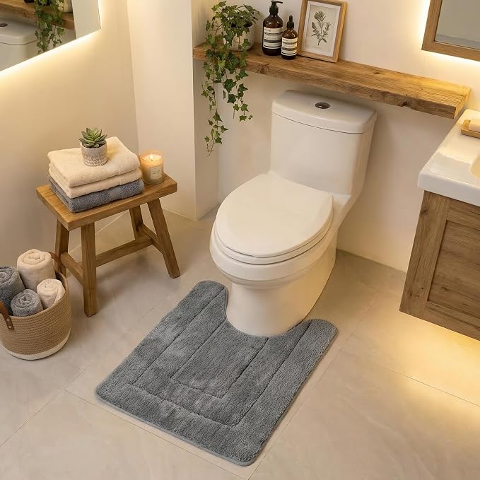 GRANNY SAYS Dark Grey U Shaped Toilet Rug 20" x 24", Non-Slip Bath Mat | Soft microfiber, TPR backing, absorbs water quickly, machine washable, fits around most standard toilet bases