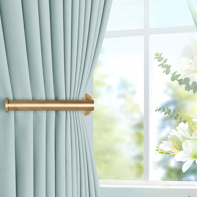 Groleca Adhesive Curtain Holdbacks No Drill Curtain Tiebacks, 6 Pack, Gold | No Drill Curtain Tie Backs Hooks for Drapes, Metal Curtain Holders, Damage-Free Wall Mounted, Strong Adhesive,Stainless Steel