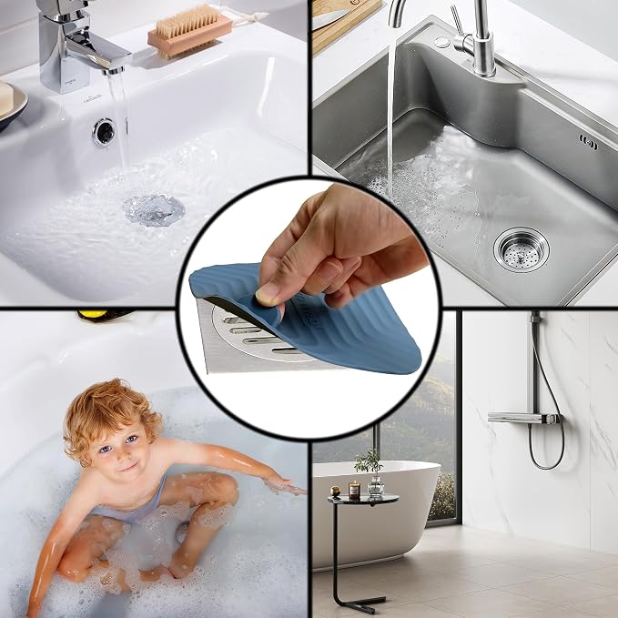 2 Pcs Blue Shower Drain Cover Tub Stopper(5.9 x 5.9 Inch) | Sewer Anti-Odor Mat Deodorizing Drain Plugs for Kitchen,Bathroom and Laundry