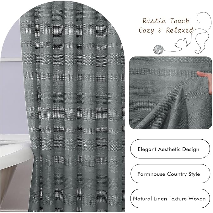 Small Stall Shower Curtain - Linen Textured Bathroom Curtain with Boho Tassel, Heavy Duty Farmhouse Bath Decor for RV Camper, Machine Washable, 36Wx72L Inches, Light Grey
