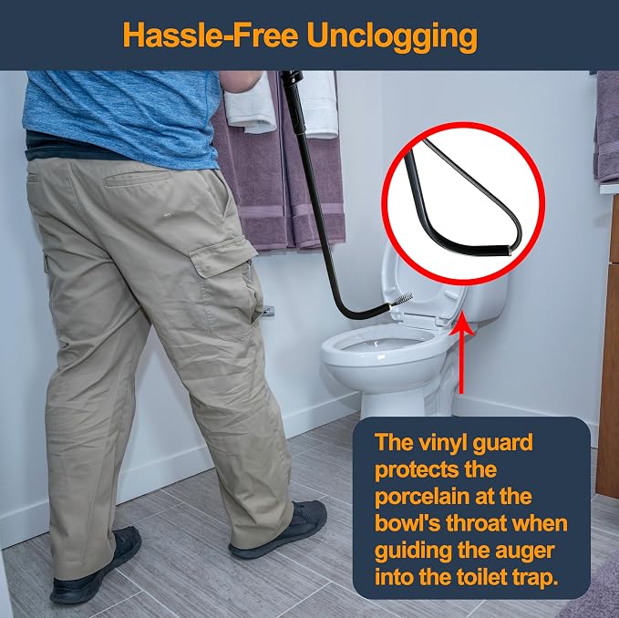 Professional Toilet Auger/Closet Auger, 3 Feet Pipe Snake | Rust-Resistant High-Carbon Spring Wire, Scratch-Free Vinyl Sleeve, Ergonomic Non-Slip Handle