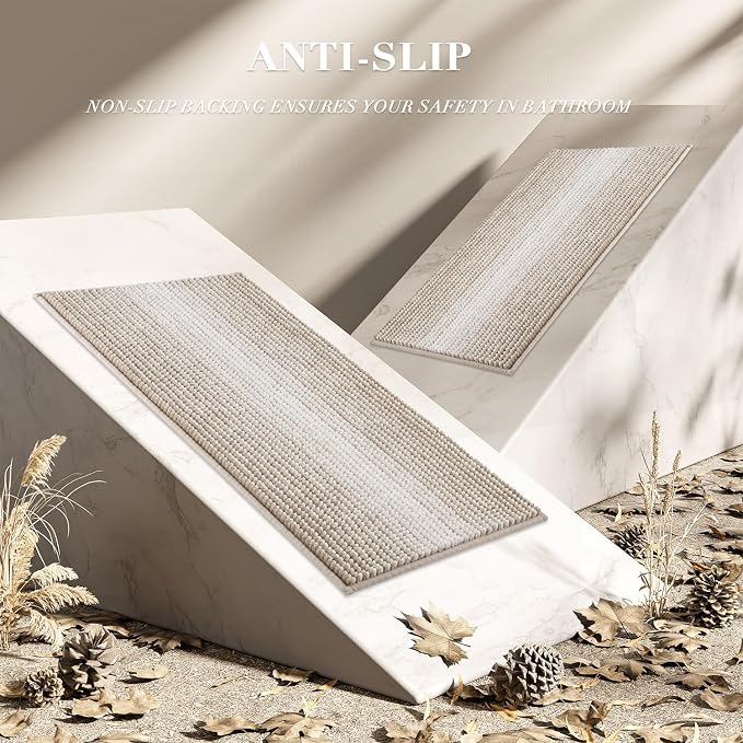 Bathroom Rugs and Mats Sets, 2 Piece Thick Absorbent Chenille Bath Mat Rug Set Non Slip, Soft Shaggy Bath Room Floor Mats for Bathroom, Machine Washable (Light Taupe, 20" x 32" Plus 16" x 24")