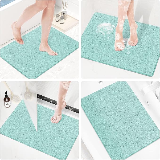 SoftDuo Shower Mat Bathtub Mat Non-Slip Soft Tub Mat | 24x16 inch,PVC Loofah Bath Mat with Drain for Tub and Bathroom,Quick Drying,Green