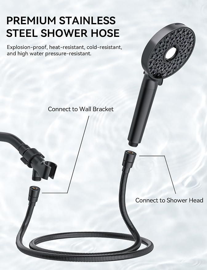 Magichome Shower Head with Handheld, High Pressure 10-Spray Detachable Chrome Showerhead with Stainless Steel Hose, Black