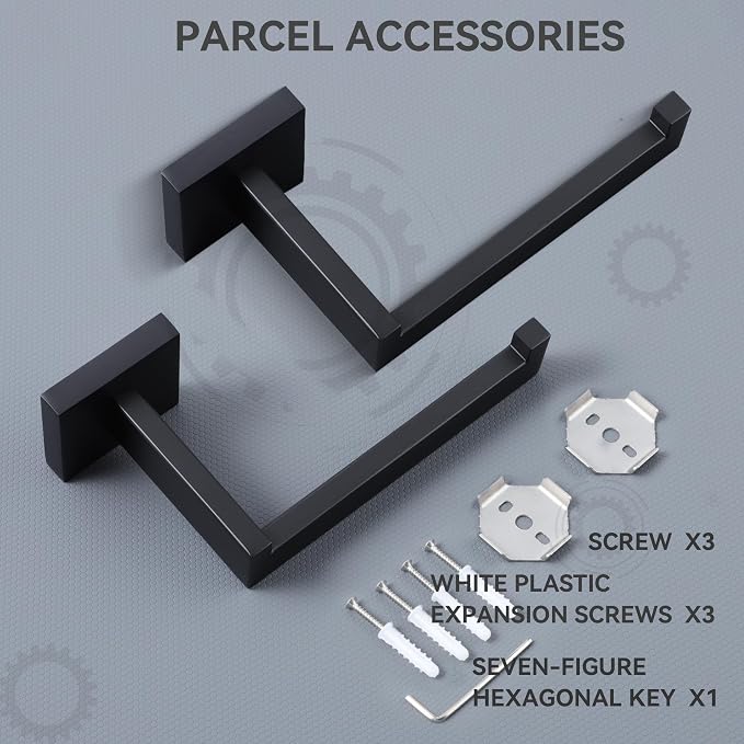 LANC Black Toilet Paper Holder, Bathroom Toilet Paper Roll Holder Wall Mounted, Modern Matte Black TP Holder for Bathroom Kitchen Stainless Steel, 2 Pack, A8807MB-P2