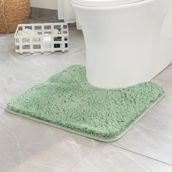 MIULEE Sage Green Toilet Bathroom Rug U-Shaped Microfiber Mat 20x20 Inch | Absorbent, Non Slip, Quick Dry, Fluffy Bath Rugs for Bathroom Floor Tub Showers, Machine Washable