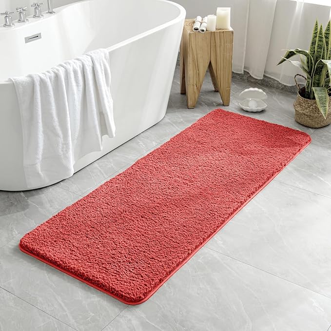 MIULEE Coral Bathroom Runner Rugs Soft Microfiber Bath Mat 24x60 Inch | Absorbent, Non Slip, Quick Dry, Fluffy Bath Rugs for Bathroom Floor Tub Showers, Machine Washable