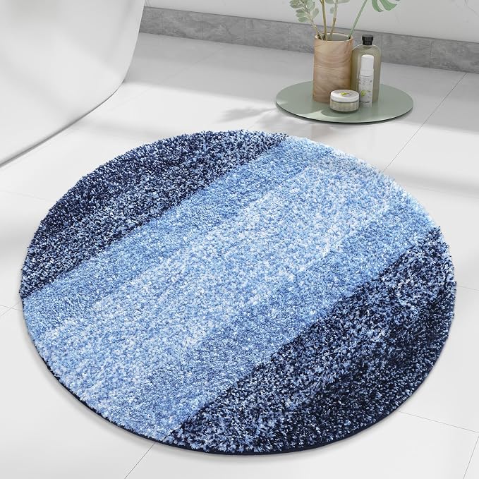 Arotive Microfiber Bathroom Rugs, Shaggy Soft and Absorbent Bath Rug, 24x24 | Blue, Rubber Backing Thick Plush Machine Washable Dry Bath Mats for Bathroom, Tub and Shower, Round