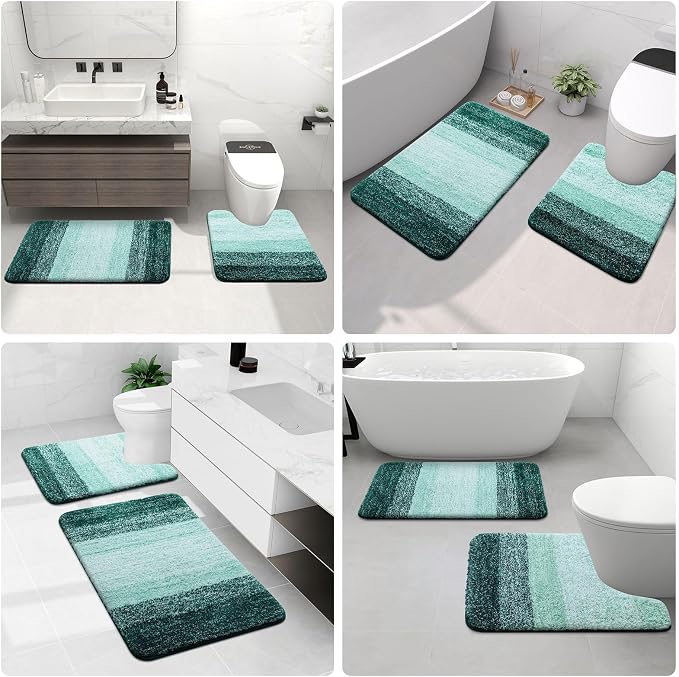 Arotive Microfiber Bathroom Rugs, Shaggy Soft Absorbent Bath Rug, 40x24 | DarkGreen, Rubber Backing Thick Plush Machine Washable Dry Bath Mats for Bathroom, Tub and Shower, Rectangular