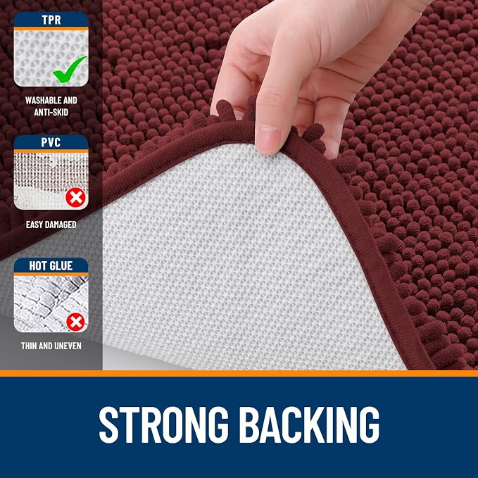 OLANLY Bathroom Runner Rugs 45x27, Extra Soft Absorbent Chenille Bath Rugs | Andorra Red-Brown, Quick-Drying Rubber Backing, Machine Washable Long Bath Mat for Bathroom Floor, Tub and Shower, Home Decor