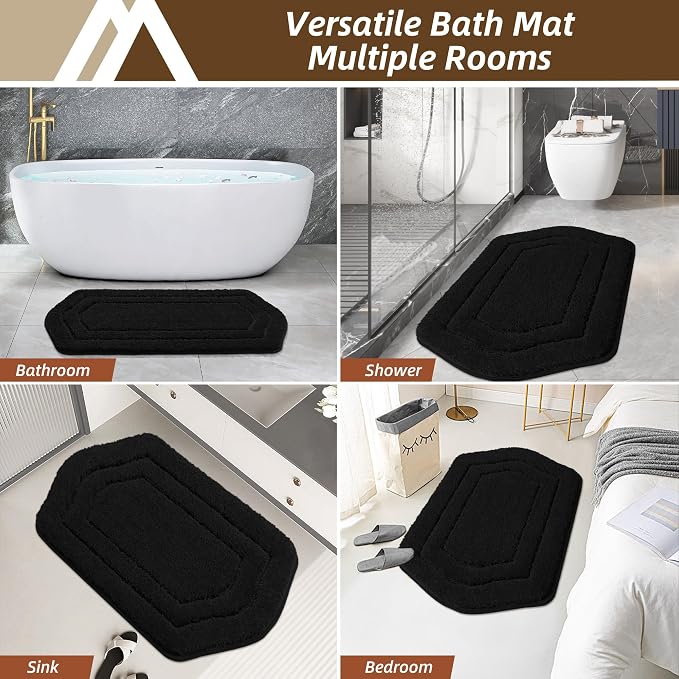 COSY HOMEER Non-Slip Bath Mat Extra Thick Absorbent Plush Washable | 24"x48" Black Non-Slip Extra Thick Plush Absorbent Machine Washable Bath Mat Bathroom Rug Floor Tub Shower