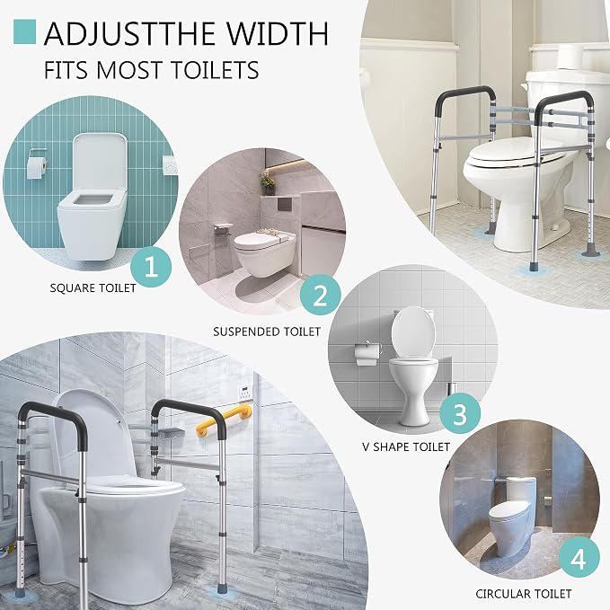 Lianjindun Toilet Safety Rails, 350 lbs, Adjustable Height & Width | Fits Most Toilets, Foldable Design, 350 Lbs Capacity, Aluminum Toilet Frame, Toilet Handles for Seniors, Disabled, Handicap