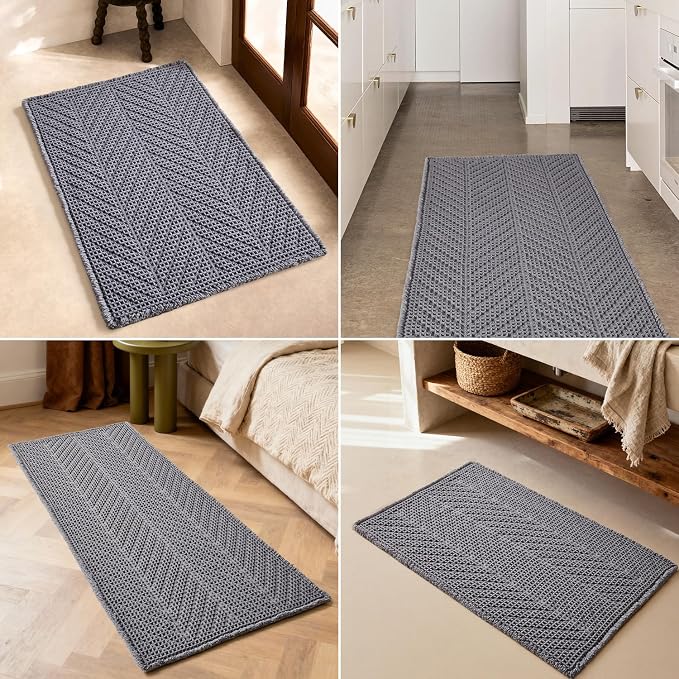Sunfly Bath Rugs, Extra Soft Absorbent Waffle Bath Mat Quick Dry & Washable, Grey Bathroom Rug for Shower Floor with Boho Decor, 16"x24" Grey