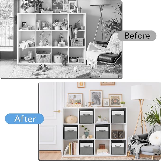 Cupic Cupid 6-Pack 11x11 Storage Cube, Fabric Storage Cubes, Gray and White | Foldable, Reinforced Front Handle, Holds Blankets, Towels, Linens and More, Fits Shelves, Closet, Bedroom, Dorm