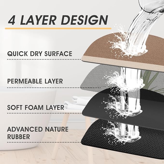 Non Slip Bath Mat, Thin Bathroom Rugs Fit Under Door, Quick Dry Bath Mats, Machine Washable Bath Rugs for Bathroom, Bathtub & Kitchen, Bathtub, Light Brown/Bordered/36 x24