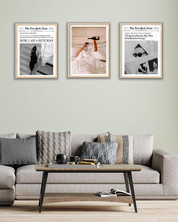 EcoHest Small 8x10 in Mom I Am a Rich Man Newspaper Framed Wall Art | Natural Oak Wood Frame, Canvas Wall Art, Girly Fashion Magazine Decor for Bedroom, Apartment, Dorm Room, College Room, 1Pack