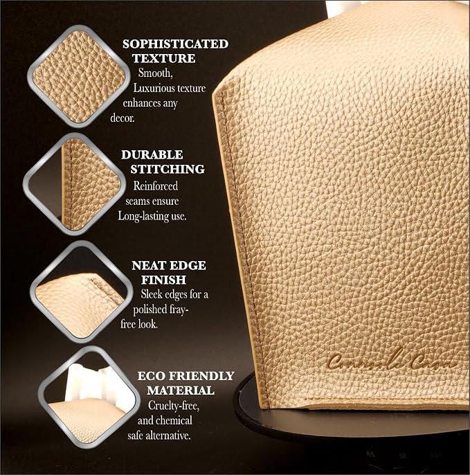 Premium PU Leather Tissue Box Holder - Elegant Hotel-Style Tissue Box Cover for Home, Office & Car Décor, Tissues Cube Organizer for a Natural & Classic Look (Gold 2 Pack)