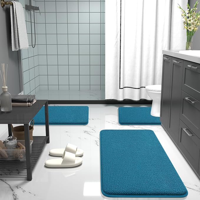 OLANLY Memory Foam Bathroom Runner Rugs 70x24, Long Bath Mats, Peacock Blue | Soft Quick Dry Bath Rugs, Non-Slip, Absorbent Machine Washable Mat for Bathroom Floor, Tub and Shower, Home Decor Accessories