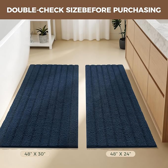 Bcoimo Bath Rug Mat,Chenille Extra Soft Navy Long Bathroom Runner Floor Rug | Non Slip with Rubber Backing Bathroom Floor Mat;High Absorbent And Quick Drying 48x30 Microfiber mats; Machine Washable Mats