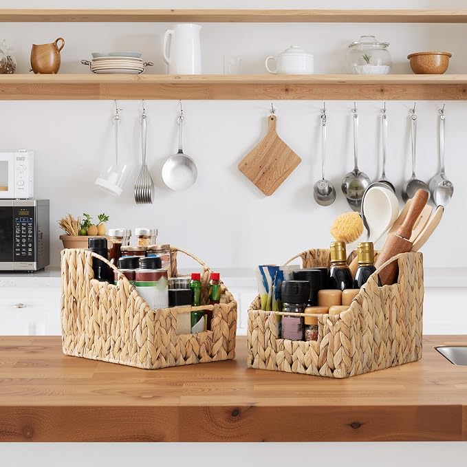 GRANNY SAYS Wicker Baskets for Organizing, Water Hyacinth Storage Baskets | Wicker Storage Baskets for Pantry, Open Front Basket for Shelves, Kitchen Storage Baskets, Decorative Basket for Home Decor