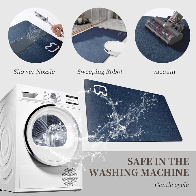 Extra Long Bathroom Runner Large Stone Bath Mats for Bathroom,17"x59"Navy | Non Slip Rubber Backed Quick Dry Super Absorbent Diatomaceous Earth Bath Mat Extra Long Thin Diatomite Bathroom Mat Runner