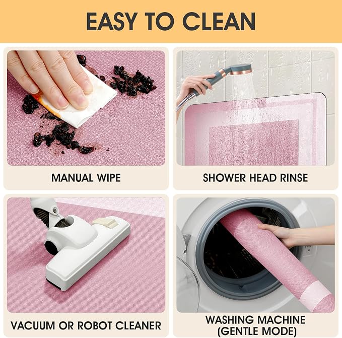Non Slip Bath Mat, Thin Bathroom Rugs Fit Under Door, Quick Dry Bath Mats, Machine Washable Bath Rugs for Bathroom, Bathtub & Kitchen, Bathtub & Kitchen, Pink/Bordered/32 x20