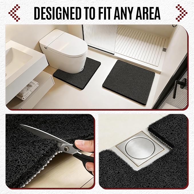 24 * 24in Shower Mat Bathtub Mat Non Slip | Bathmats Non Slip, Quick Drying Foot Scrubber Loofah Mats for Inside Shower, Tub, Bathroom, Home, Black