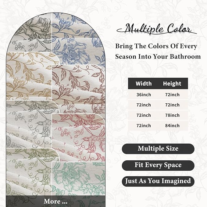 Black Boho Linen Shower Curtain, Farmhouse Floral for Bathroom | Botanical floral print. Rustic farmhouse boho decor. Durable linen blend fabric. Machine washable for easy care. 72x72