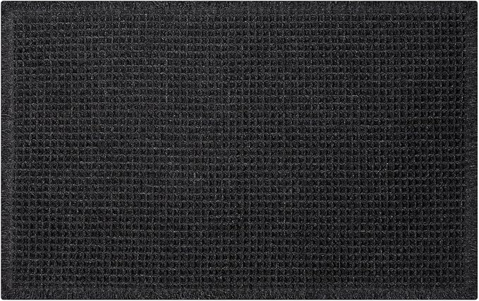 Black Bathroom Rug, Waffle Bath Mat Non Slip Washable, 24" x 36" | Super Absorbent Quick Dry Bath Mat, Boho Bathroom Mats, Soft Waffle Weave Farmhouse Bathroom Decor for Shower or Tub